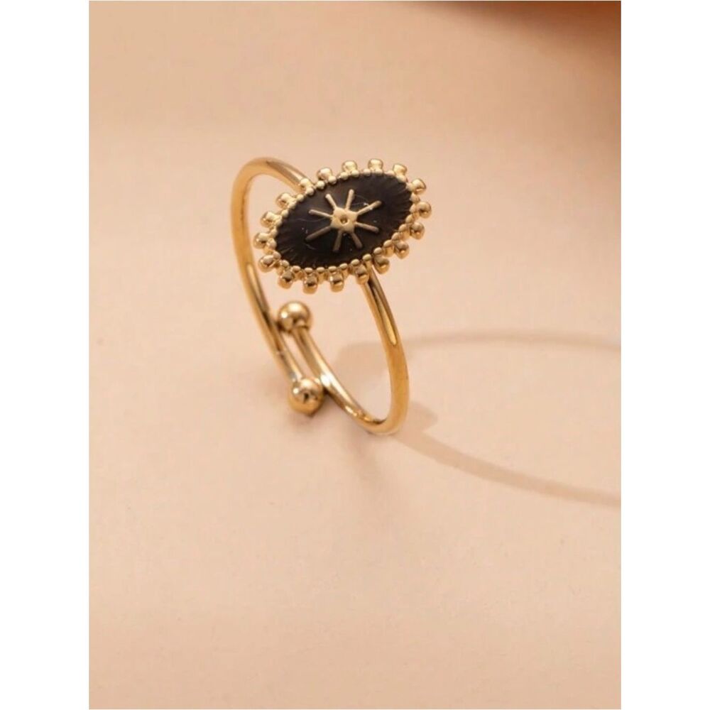 Gold Black Sunburst Adjustable Ring A2011